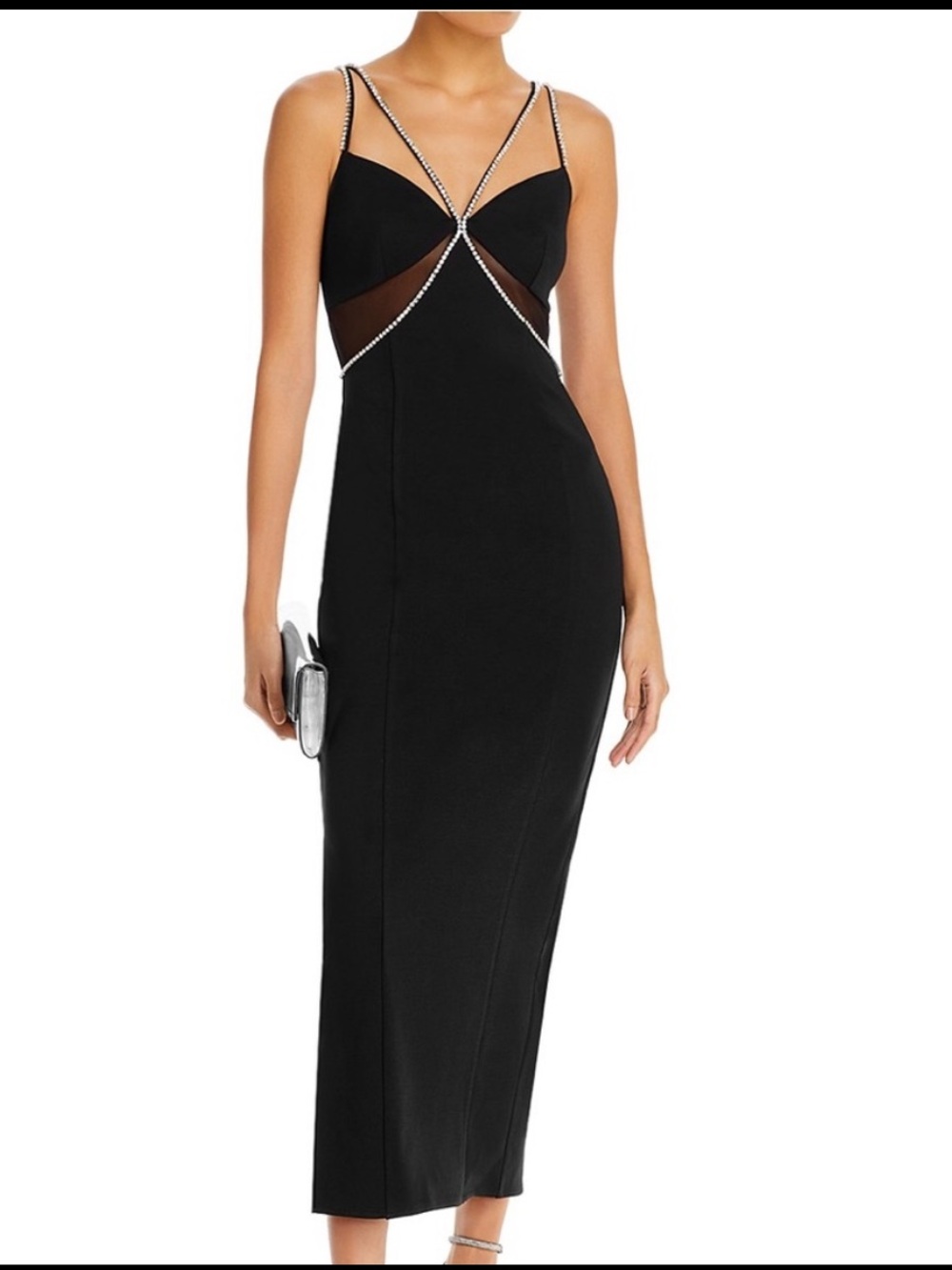 Aqua Black Midi Dress with Crystal-Trim Straps
